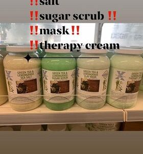 Scent Xperience Organic BATH SALTS,THEAROPY CREAM,CLAYMASKS, Sugar Scrub 1 Gal –GREEN TEA