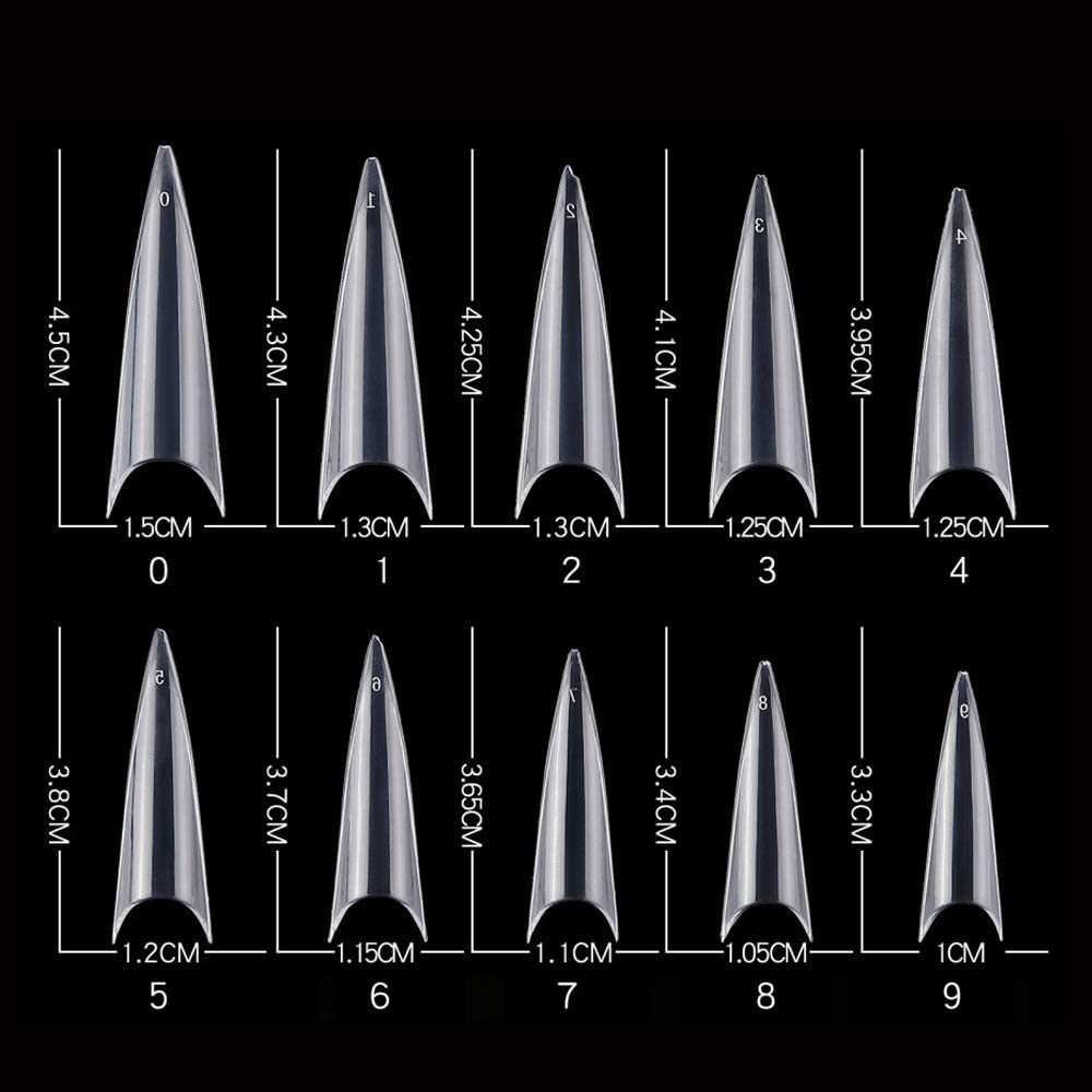Stiletto False Nail Tips Long Acrylic Clear Full Cover Nail Artificial Press on Nail 10 Sizes 500Pcs with Box(Clear Stiletto Nail-Box) - Image 2