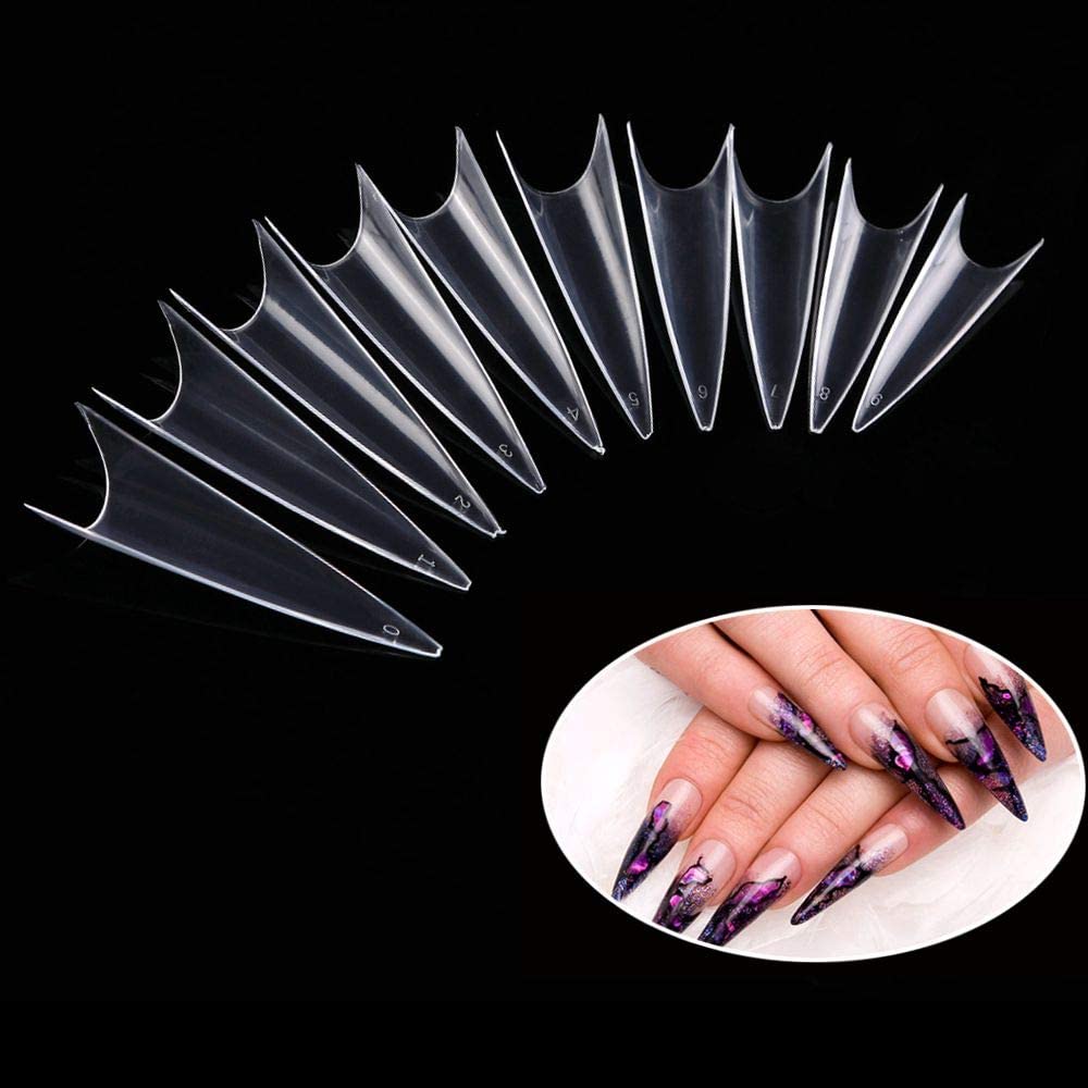 Stiletto False Nail Tips Long Acrylic Clear Full Cover Nail Artificial Press on Nail 10 Sizes 500Pcs with Box(Clear Stiletto Nail-Box) - Image 4
