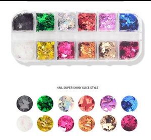 12 Grids/Box Nail Glitter Sequins Mixed Round/Butterfly/Irregular Foil Gold Silver DIY Holographic Laser Nail Art Glitter