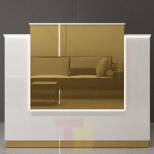 MODERN counter reception gold CASHIER WELCOME SERVICE W100cm Integrated LED Lighting, MABLE TOP