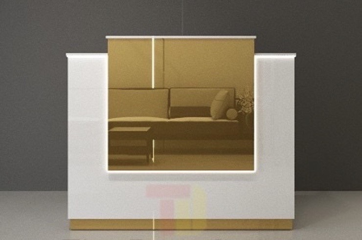 MODERN counter reception gold CASHIER WELCOME SERVICE W100cm Integrated LED Lighting, MABLE TOP